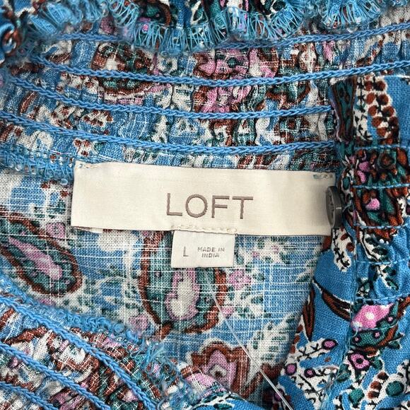 Loft Bouquet Paisley Long Sleeve Ruffled Yoke Puff Sleeve Button Down Blouse - Picture 3 of 10